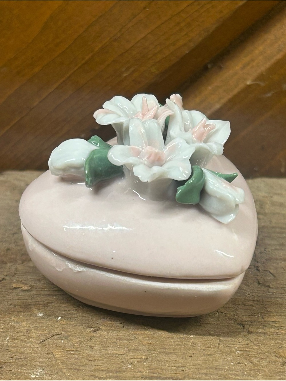 Vintage Miniature Floral Pink Heart Trinket Box (C)